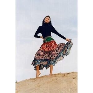 Anthropologie Bhanuni by Jyoti Colorful Tiered Floral Maxi Skirt SZ 8